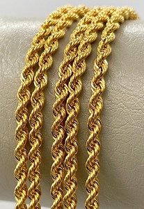 14K Solid Gold Rope Chain Necklace: 3mm Diamond Cut - Etsy