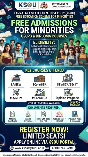 Study Free! KSOU Free Education Scheme for Minorities 📚 #shorts
