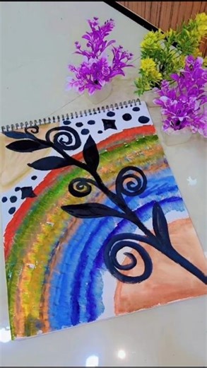 🌈 Rainbow Colors + Creative Design = WOW!🎨 Simple Yet Stunning Art Idea!🖌️ Black Leaf Meets Rainbow🌿