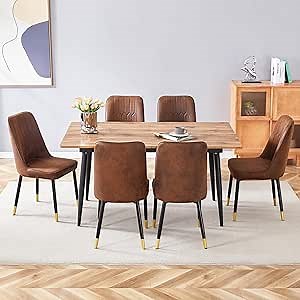 59"-75" Extendable Dining Table Set for 6,Wood Dining Room Table Set for 6,Mid Century Rectangular Kitchen Table Set with 6 Upholstered Chairs for Dining Room (Easy Assembly,Space-Saving)