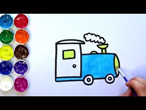 Como dibujar y pintar un tren para niños! Amiguitos123