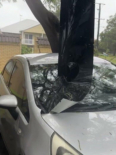Gutter Stuck Through Windshield After Cyclone Alfred || ViralHog