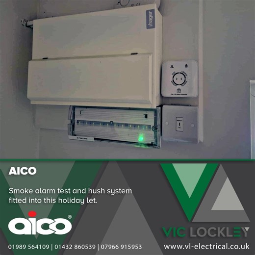 Aico smoke alarm test and hush system fitted into this holiday let — ensuring reliable protection and compliance for guests and property owners alike. Fully interlinked and tested for peace of mind, this setup provides both safety and convenience — ideal for short-stay accommodation.  Call: 01989 564109 | 01432 860539 | 07966 915953  www.vl-electrical.co.uk Vic Lockley Electrical, Big enough to cope, small enough to care. | Vic Lockley Electrical & Property Services | Facebook