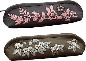 Maydear 2 Sets DIY Embroidery Kit Canvas Case Cosmetic Bags, for Beginners Handmade Embroidered Canvas Zipper Pouch Black