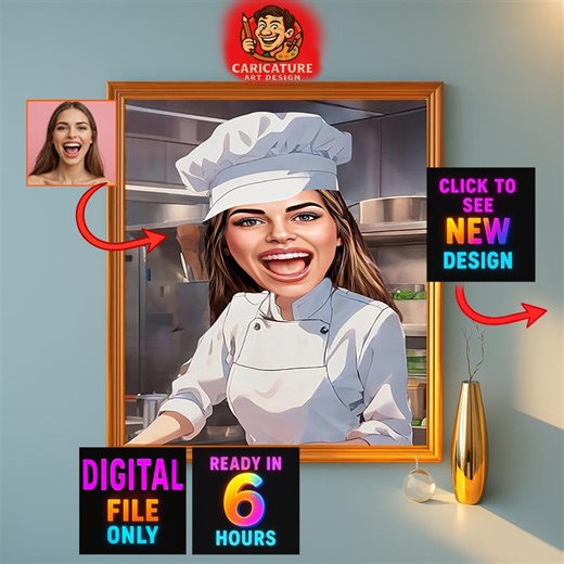Custom Woman Chef Cartoon Portrait, Chef Caricature, Gift for Chef, Chef Cartoon, Funny Chef Gift, Custom Caricature From Photo, Chef Gift - Etsy