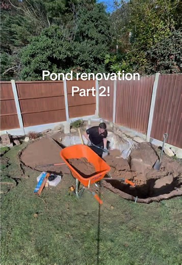 Part 2 of the pond renovation This is across 2 days, some serious progress being made, completely dug out now, ready for the liner! Rain tried to stop us but couldn’t! #pond #pondbuild #koipond #koi #oase
