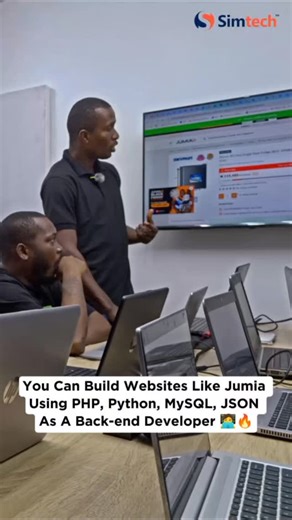 Simtech Academy™ - Warri, Nigeria on Instagram: "Yes, You Can Build Websites Like Jumia. 🧑‍💻🔥 With PHP, Python, MySQL, and JSON, back-end developers power everything behind the scenes — products, prices, carts, and payments. What users see is just the interface. What makes it work is the back-end logic and databases. 👉 Follow us for more real-world training moments from Simtech Academy – Warri, Nigeria .. .. #simtechacademy #fullstackwebdevelopment #programming #codingclass #warri"