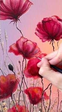 Red Poppies Acrylic Tutorial 🥀🎨 #art #acrylicpainting #painting #arttutorial