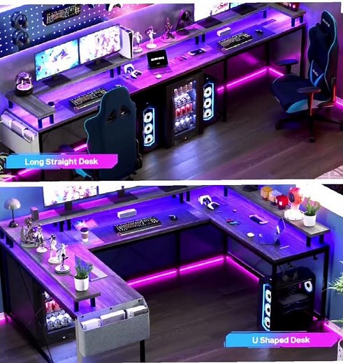 🔥Jojoka U-Shaped Grey Oak Gaming & Work Desk – Power Meets Style!🔥