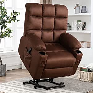 ANJHOME Power Lift Recliner for Elderly Seniors Heavy Duty Electric Recliners with Cup Holders, USB Port, Fabric Overstuffed Single Sofa for Living Room, Brown