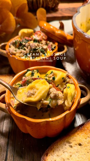 Creamy Italian Sausage Tortellini Soup. #fallrecipes #souplovers #tortellini #food