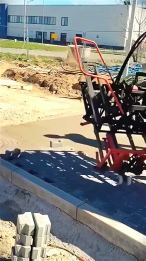 The process of a road construction project using neatly arranged paving blocks #shorts