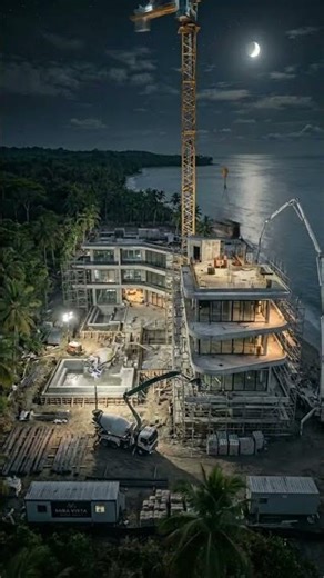 From Empty Beach to Ultra Luxury Mansion — Nighttime Construction Transformation 🌊🏠✨