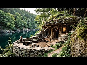 Building a Secret Survival Shelter on a Cliff | Cozy Bushcraft Shelter in the Wild