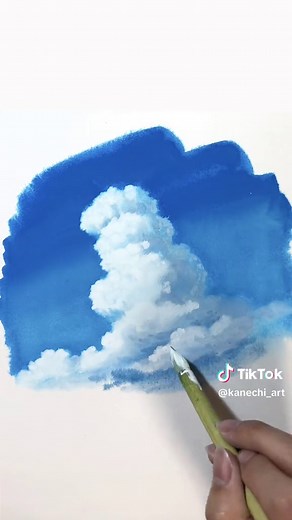 ジブリに出てきそうな夏の入道雲を描いてみた #watercolor #ghibliart #ghibli #雲 #風景画 #背景画 #千と千尋の神隠し #지브리