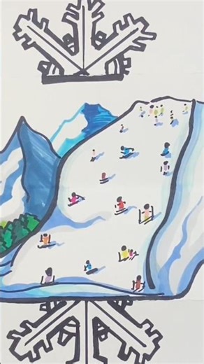 Winter Skiing on a Snow Mountain | Easy Drawing#drawing #funny #creative #easydrawing #shorts