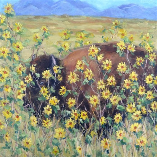 Buffalo Painting Bison Original Art 12 by 12 Sunflower Western Wall Décor Wild Animal Artwork - Etsy
