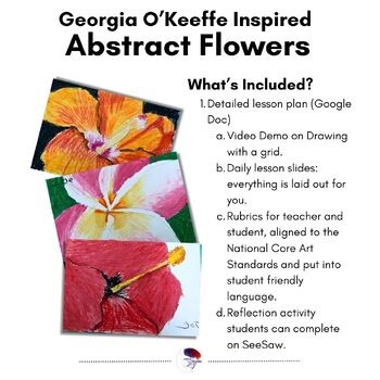 Georgia O’Keeffe Flowers | Grid Drawing & Oil Pastel Art Lesson (5 Days)