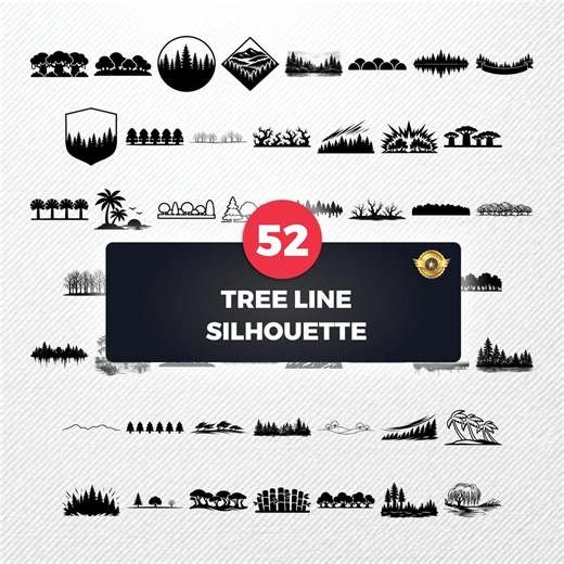 Tree Line Silhouette SVG Bundle | 52 Clipart Illustrations | PNG Eps Dxf PDF Vector Graphics | Commercial Use - Etsy