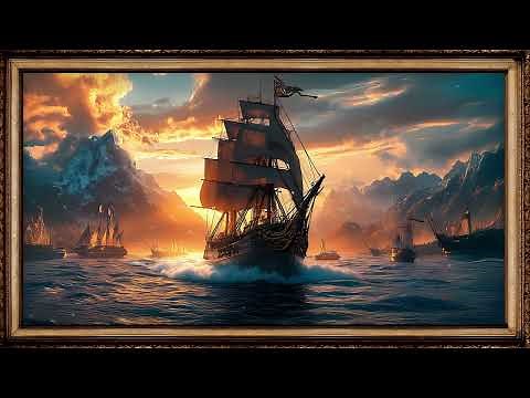 Majestic Ships at Sunset: 4K Oceanic Journey with Lightning and Particle Animation 🌅⚡