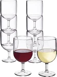 US Acrylic Stackable 8 ounce Plastic Wine Stems in Clear | Set of 8 Reusable, BPA-free, Made in the USA, Top-rack Dishwasher Safe