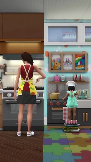 Look at this amazing play kitchen re-mesh by @Alex 👏 This was originally a collaboration between me and @ravasheencc several years ago, and Alex gave it a new look in his tiny playroom pack. Be sure to check it out! #sims #sims4cc #sims4 #simstok #simsmods #simsmod #pandasama #simsfamily