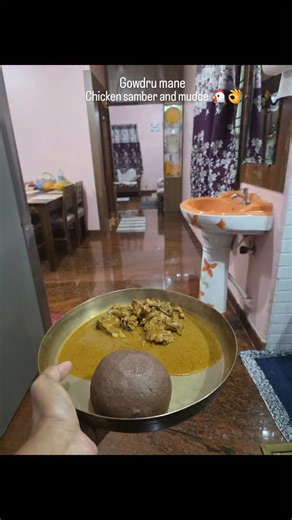 Gowdru mane chicken sambar and mudde 🐔👌 | Rashurajgowda