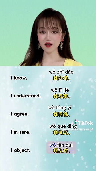 Chinese is easy. I know. I understand. I agree. I’m sure. I object. Learn Chinese language with Abby. #Chinese #chineselanguage #chinesegirls #learnchinese #bilingual #chineseteacher #中文 #fy #fypシ゚viral #mandarin