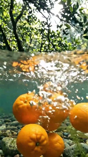 Nature's Glow: Fresh Oranges Falling into a Crystal Stream 🍊💦 #natureasmr #orange #shorts #viral