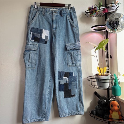 Reworked Denim Patchwork Jeans, Reimagined Textile Size W 27/US 4 - Etsy
