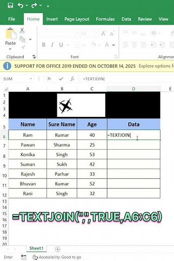 How to merge 3 rows data in 1 row in excel