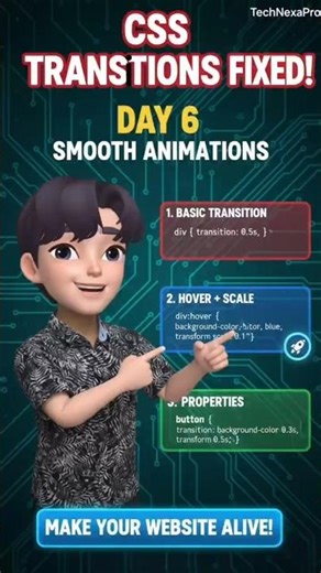 CSS basics Transitions & Animations | Day 6 CSS Series #technology #trending #shorts #viral #fyp