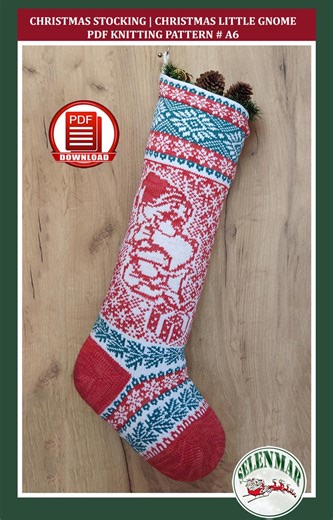 Gnome Christmas Stocking Knitting Pattern Scandinavian Fair Isle Large Stocking Xmas Elf Santa Sock DIY Holiday Family Stocking Pattern #A6 - Etsy