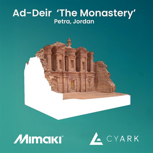Our next model has arrived — Ad Deir, the Monastery of Petra! Hidden deep in the rose-red mountains of southern Jordan, this vast Nabataean monument was carved directly into sandstone cliffs in the 1st century AD. Larger than Petra’s famous Treasury, Ad Deir stands 46 meters wide and 48 meters high, its weathered façade a testament to ancient craftsmanship and desert time. Using millimeter-accurate 3D scanning, CyArk documented its intricate carvings and centuries of erosion. That digital record