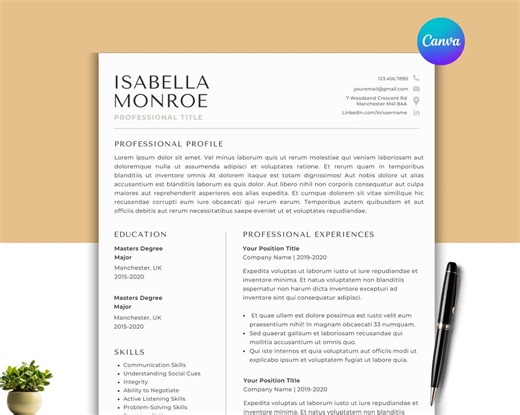 Modèle de CV minimaliste moderne, CV Canva modifiable (téléchargement numérique) - Etsy France