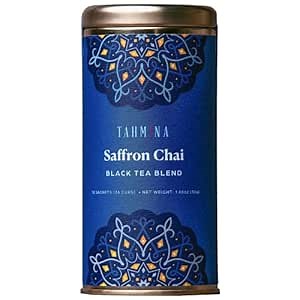 Tahmina Saffron Chai Tea: Assam Black Tea Blend with Saffron, Highly Caffeinated Tea, 12 Biodegradable Pyramid Tea Bags, Makes 36 Cups of Tea (1 Pack)