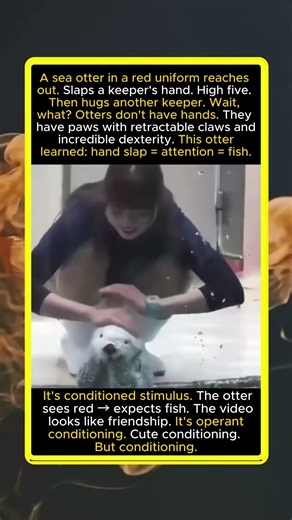 Sea Otter in a Red Uniform Gives High Fives — Looks Like Friendship, But It's Conditioning