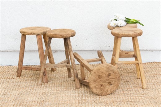 Antique Chinese Wood Stool: Rustic Farmhouse Plant Stand - Etsy