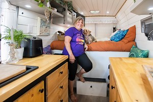 Michele used to watch tiny home shows and DIY builds from afar. She always wanted to do it but refrained from the experience due to others' opinions and doubts. Finally, she ignored the crowd and dove into her new chapter of life on the road! Two years later, she's still happily wandering with her two pups in a converted Ram Promaster. This van has plenty of counter space with extra room to hold an Instapot, Berkey, blender, and other kitchen accessories. There are tons of plants that keep it lo