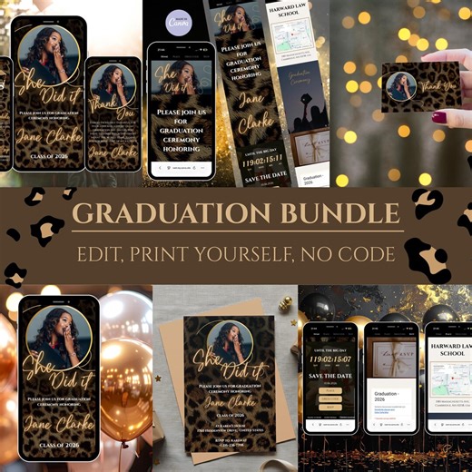 Graduation Bundle Class of 2026, Leopard Graduate Girl Invitation, Senior Flyer With Clickable RSVP Website, Digital Evite, Thank You Card - Etsy UK