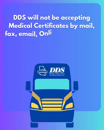 *CDL DRIVERS*  Starting June 20, 2025, DDS will no longer accept CDL Medical Certificates directly. All certificates must be submitted electronically by the medical examiner to the FMCSA.  Submit any current paperwork by June 13 to avoid delays. Learn more: https://www.dds.georgia.gov | Georgia Department of Driver Services (DDS) | Facebook