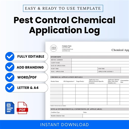 Pest Control Chemical Application Log Template - Word & PDF, A4   US Letter - Etsy UK