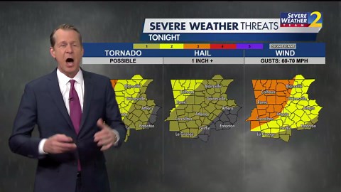 Risk of damaging winds, hail, possible tornado from severe storms tonight