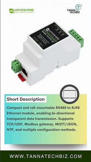 Waveshare RS485 to Ethernet Serial Server | Rail-Mount, PoE-Ready, MQTT, Modbus, JSON Gateway