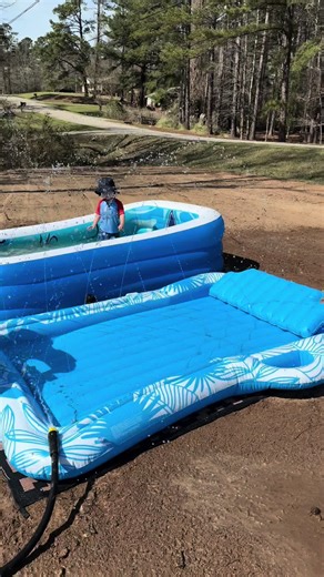 Turn your backyard into the ultimate summer relaxation spot with this extra-large inflatable tanning pool float lounger. ☀️ Designed for comfort and fun, this oversized 83” x 60” pool float features a built-in sprinkler cooling system, pillow headrest, drink holder, and cooler tray so you can relax and stay refreshed on hot days. Perfect for sunbathing, pool days, backyard lounging, beach trips, or summer parties, this 4-in-1 inflatable lounge lets you stretch out comfortably while enjoying the 