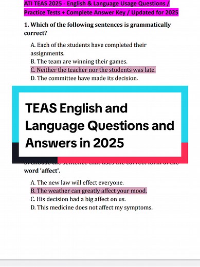 TEAS English and Language Questions for 2025