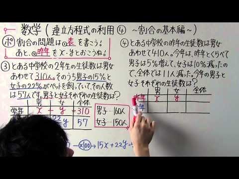 【数学】中2-23 連立方程式の利用④ 割合の基本編