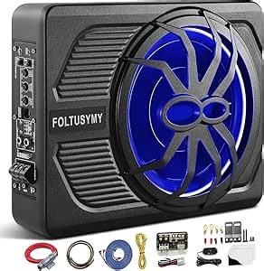 2025 Advanced 10" 1000W Slim Under Seat Powered Car Subwoofer, High/Low Level Input, Car/Truck Audio Sub Built-in Amplifier amp Combo Package, with Blue LED Light