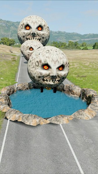 Big & Small Moon Cars vs Water Pit - BeamNG.Drive