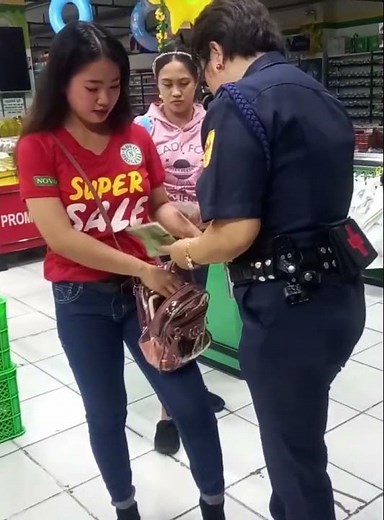 Guard frisking female employee and checking her underwear for stolen items #police #frisk #tsa
